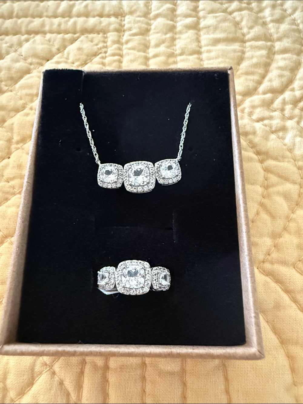 White Sapphire Sterling Silver Ring and Necklace Set